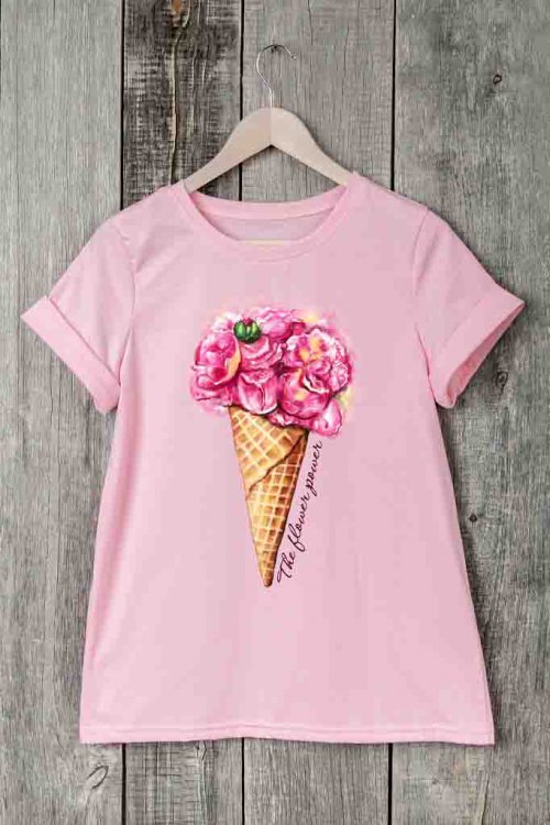 Фото товара 18924, розовая футболка с мороженым